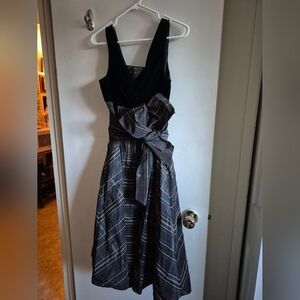 Max & Cleo Black and Gray Striped High Low Dress